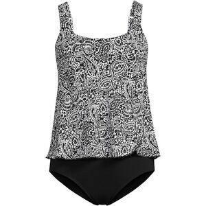 Land's End Plus Size Flutter Faaukini One Piece Swimsuit black decor Paisley XL